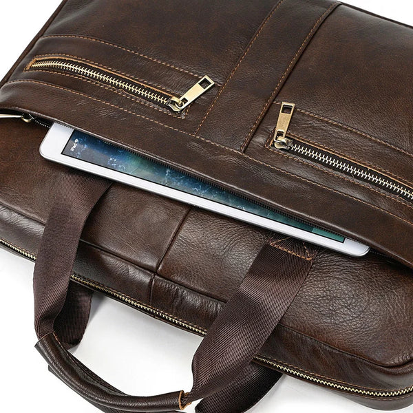 Men's Genuine Leather Briefcase Laptop Natural Leather Messenger Bags