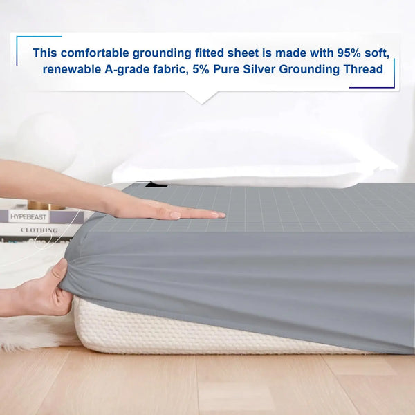 Earthing Fitted Sheet Organic Cotton with Conductive Silver Fiber Grounding Bed Sheet Fitted for Nature Wellness