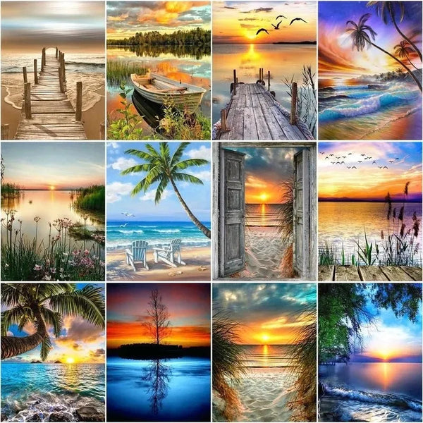 Acrylic DIY Paint By Numbers Beach Seascape Painting On Canvas      DIY Gift