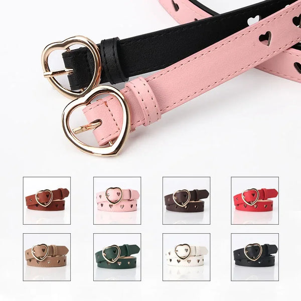 Women PU Leather Belt Hollow Out Loving Heart  Belt  Pin Buckle