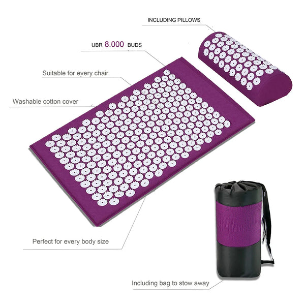 Yoga Massage Mat Acupressure Relieve Stress Back Cushion Massage Yoga Mat Back Pain Relief Needle Pad With Pillow