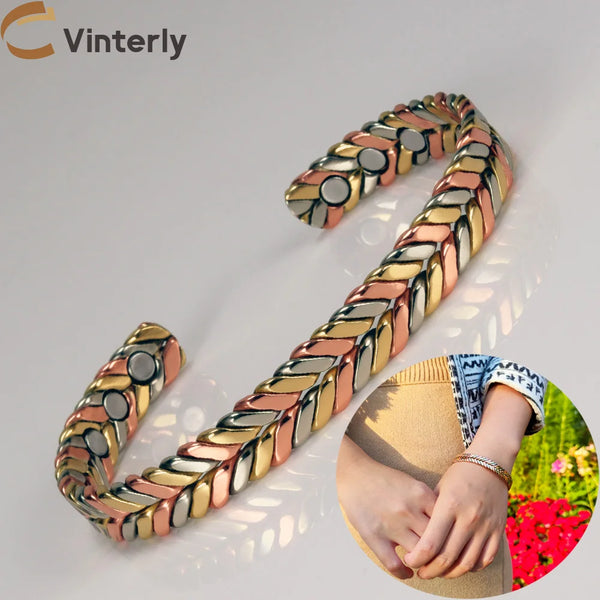 Vinterly Pure Copper Bracelets Women Braided Magnetic Therapy 9mm Adjustable High Magnets Cuff Bangles Resizable Jewelry Female