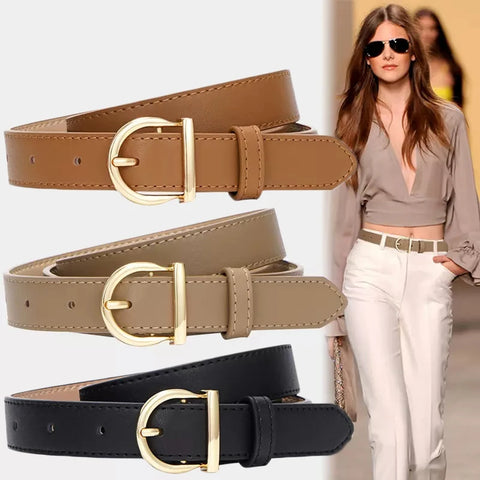 Luxury PU Leather Belt for Women Round Pin Buckle High Quality Ladies Dress Jeans  Adjustable Belts