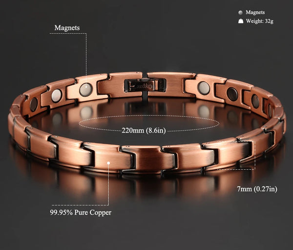 Womens 99.95% Pure Copper Magnetic Healing Bracelet Hand Bangles with Strong Magnets for Arthritis Pain Relief