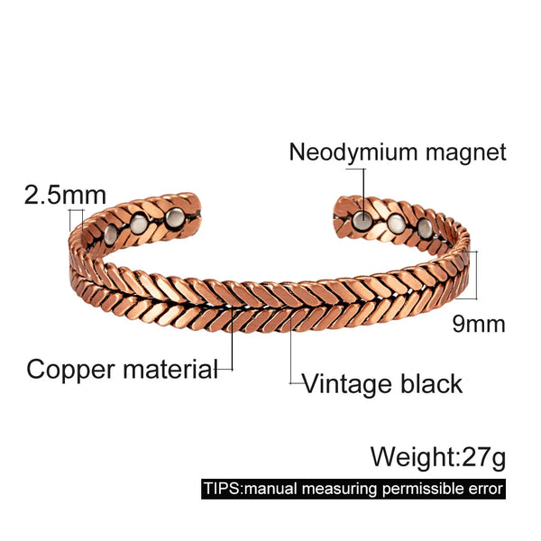 Vinterly Pure Copper Bracelets Women Braided Magnetic Therapy 9mm Adjustable High Magnets Cuff Bangles Resizable Jewelry Female