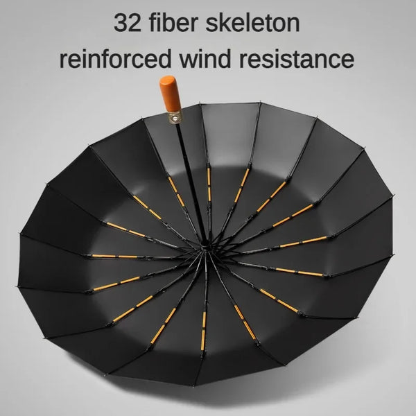 Windproof  Waterproof 32 Bone Business Luxury Umbrella Fully Automatic Wooden Handle, Large Folding,