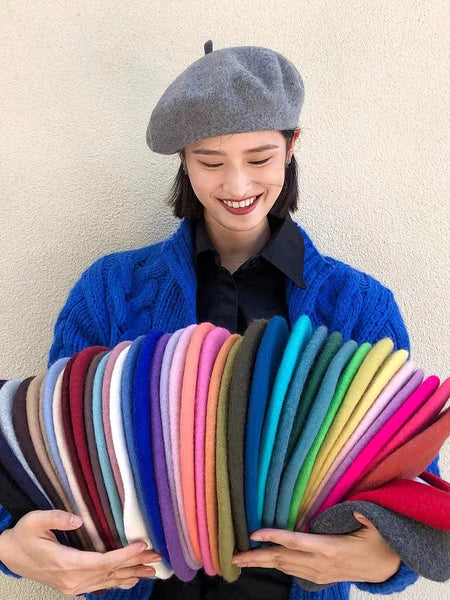 Candy Color Women's Wool Beret Warm in Autumn and Winter Beret Elegant Hat