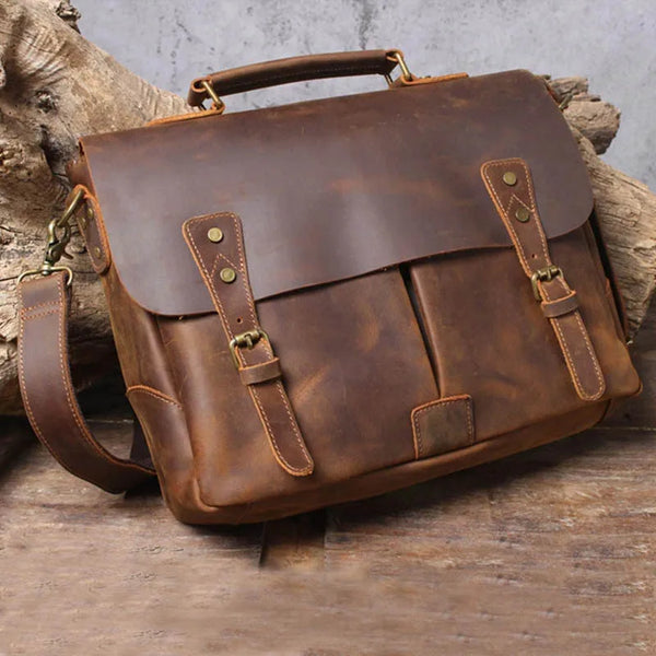 Genuine Leather A4 File Document Briefcase Soft Cow Leather Laptop Business Shoulder Bag