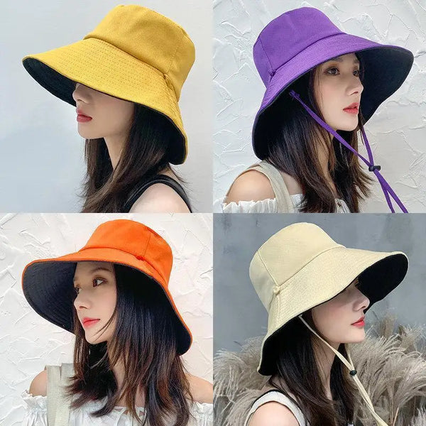 Double-sided Foldable Bucket Summer Sun Hat Visor Fisherman Cap Anti-UV Wide Brim Sunscreen Hats