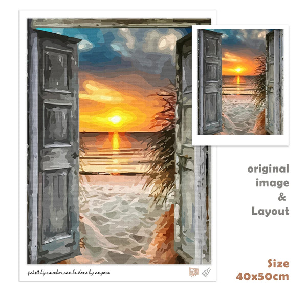 Acrylic DIY Paint By Numbers Beach Seascape Painting On Canvas      DIY Gift