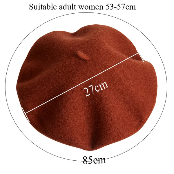 100% Wool Beret Hat Women Solid Flat Berets Autum Winter Warm French Elegant Artist Beret Ladies Fashion Vintage Painter Cap