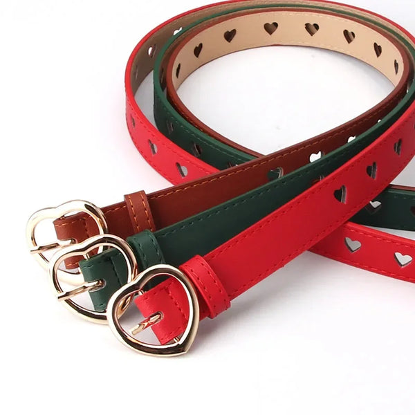 Women PU Leather Belt Hollow Out Loving Heart  Belt  Pin Buckle