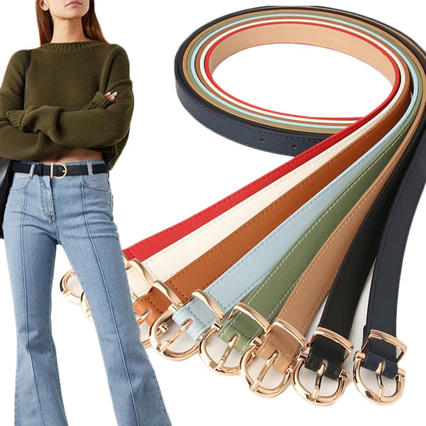 Luxury PU Leather Belt for Women Round Pin Buckle High Quality Ladies Dress Jeans  Adjustable Belts