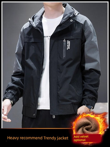 Winter Fleece-lined Warm Outdoor Jacket  Hooded Trendy Casual Workwear