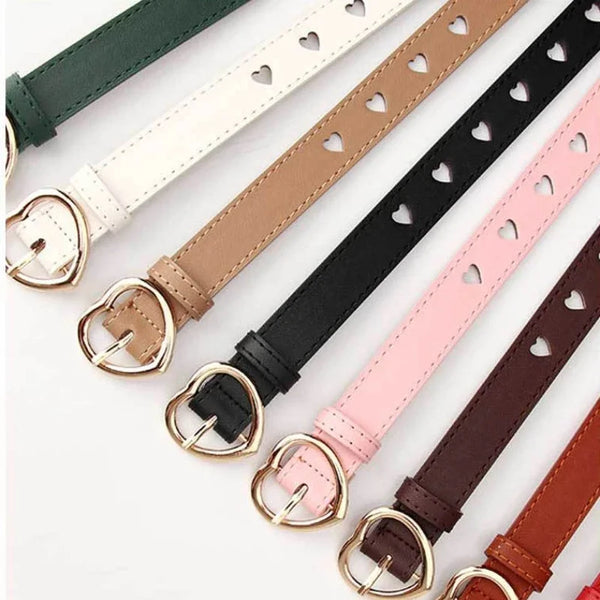 Women PU Leather Belt Hollow Out Loving Heart  Belt  Pin Buckle