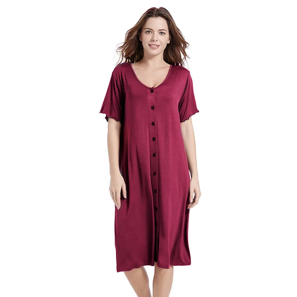 Short-sleeved Mid Length Sexy Night Dress