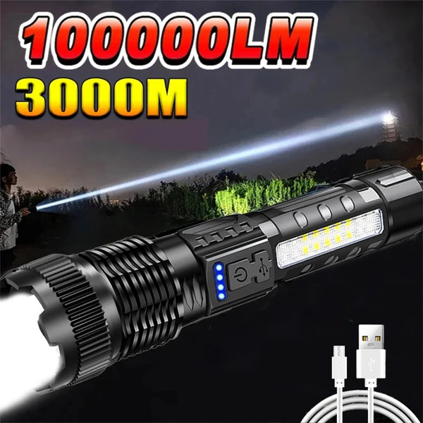 Strong LED Flashlight USB Rechargeable  Long Range Tactical  Flashlight Outdoor Camping Lantern Travel Cars Emergency