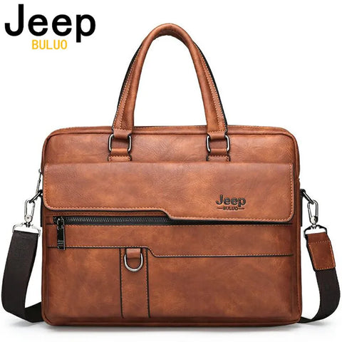 JEEP BULUO Brand   Men's Business Briefcase Split Leather High Quality Office Bags For 14 inch Laptop