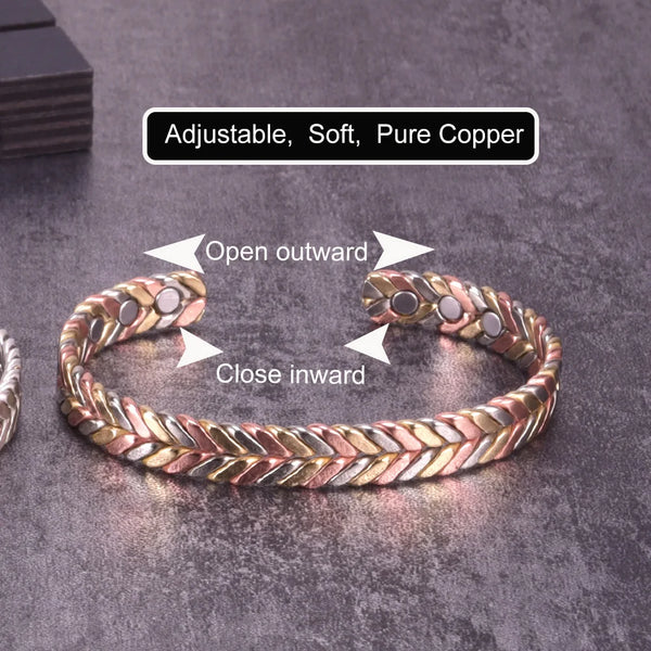 Vinterly Pure Copper Bracelets Women Braided Magnetic Therapy 9mm Adjustable High Magnets Cuff Bangles Resizable Jewelry Female