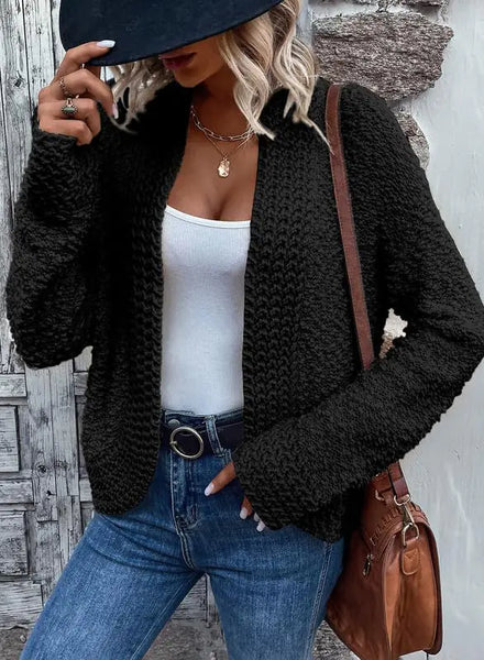 Women's  Fashion Casual Open Front Long Sleeve Chunky Knit Cardigan Sweaters Outerwear Coats X-Large Black