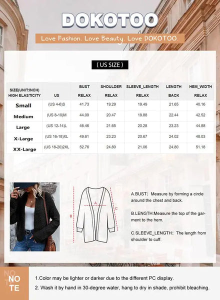 Women's  Fashion Casual Open Front Long Sleeve Chunky Knit Cardigan Sweaters Outerwear Coats X-Large Black