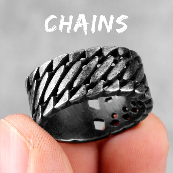 Retro Old Black Weave Cutout Stainless Steel Men's Rings Biker Jewelry