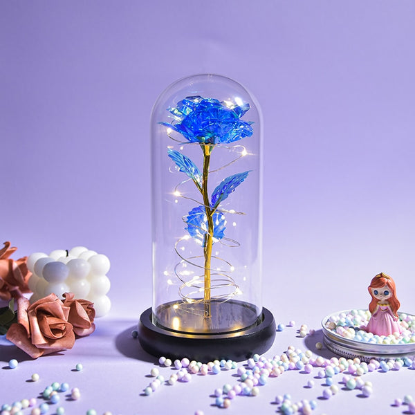 Gift for Mom Beauty and The Beast Preserved Roses In Glass Galaxy Rose Flower LED Light Artificial Flowers Gift for Women Girls