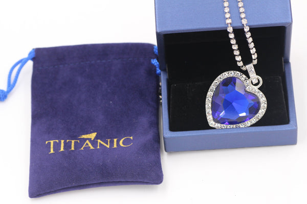 Titanic Heart of Ocean blue heart love forever pendant Necklace + velvet bag