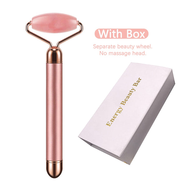 3 In 1 Electric Jade Slimming Face Massage Roller Lifting Vibrating Natural Rose Quartz Jade Roller Stone