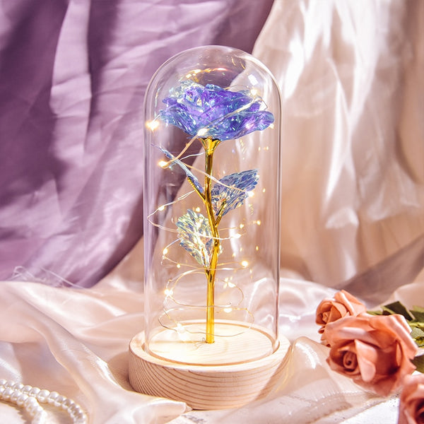 Gift for Mom Beauty and The Beast Preserved Roses In Glass Galaxy Rose Flower LED Light Artificial Flowers Gift for Women Girls