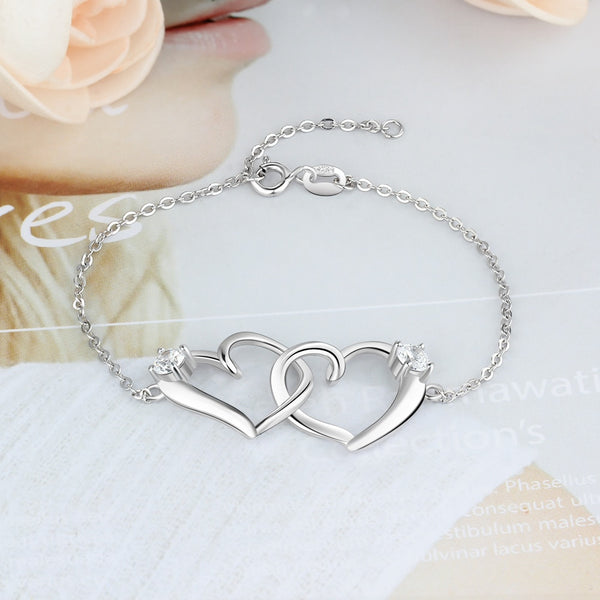 Silver Color Fashion Intertwined Heart Bracelet with Cubic Zirconia Adjustable Chain Bracelets