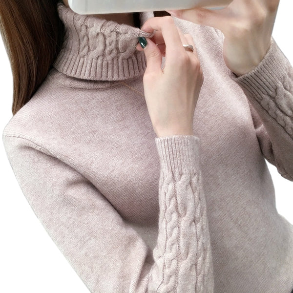 Women Sweater Turtleneck Pullovers Autumn Winter Sweaters New 2022 Long Sleeves Thick Warm Female Sweater Khaki