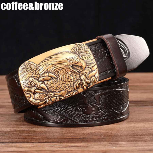 Men's Genuine Leather Belt Ratchet Automatic Buckle Wide:35mm