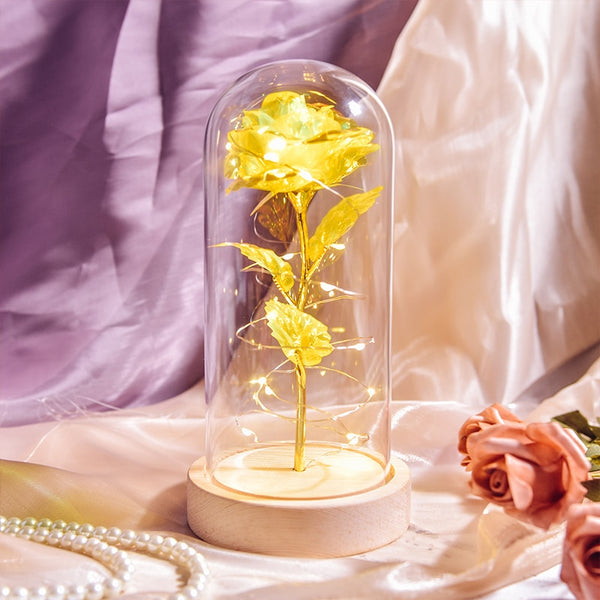 Gift for Mom Beauty and The Beast Preserved Roses In Glass Galaxy Rose Flower LED Light Artificial Flowers Gift for Women Girls