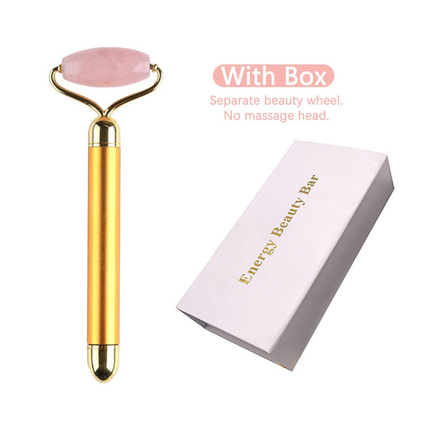 3 In 1 Electric Jade Slimming Face Massage Roller Lifting Vibrating Natural Rose Quartz Jade Roller Stone