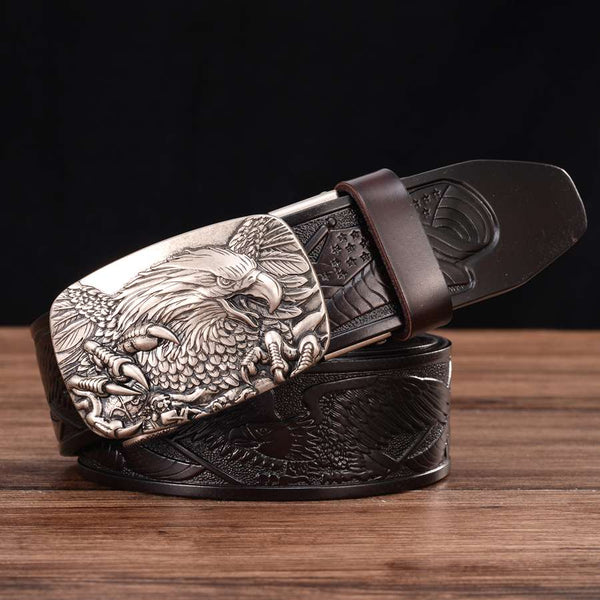 Men's Genuine Leather Belt Ratchet Automatic Buckle Wide:35mm