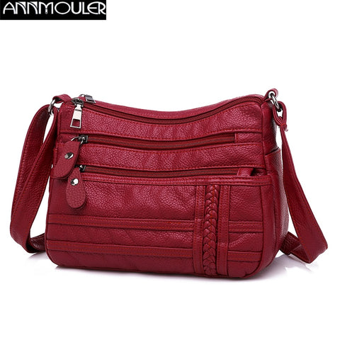 Annmouler Quality Fashion Pu Soft Leather Shoulder Bag Multi-layer Crossbody