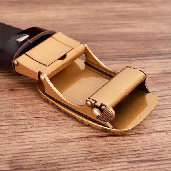 Men's Genuine Leather Belt Ratchet Automatic Buckle Wide:35mm