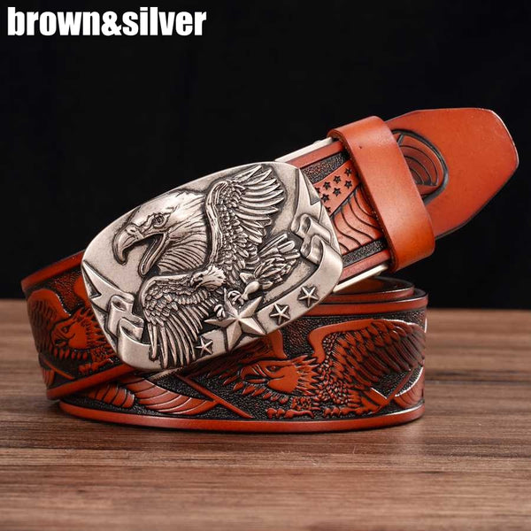 Men's Genuine Leather Belt Ratchet Automatic Buckle Wide:35mm