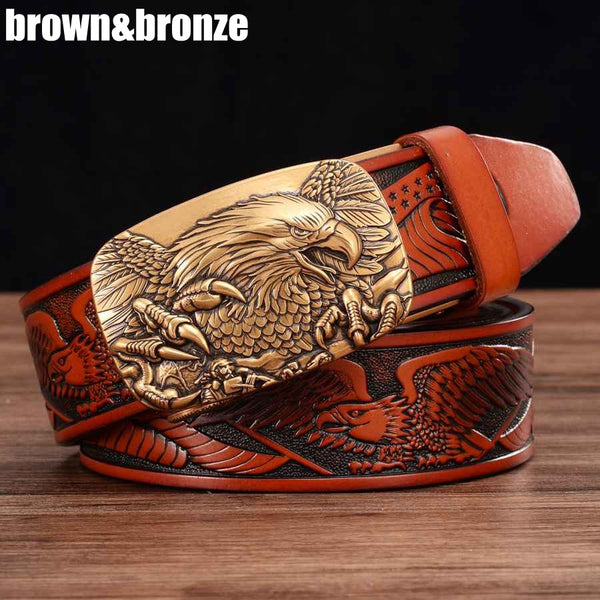 Men's Genuine Leather Belt Ratchet Automatic Buckle Wide:35mm