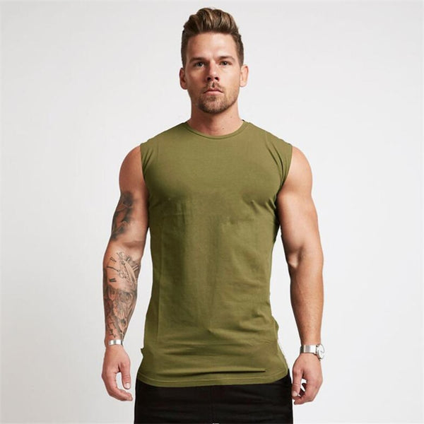 Men's Curved Hem Solid Color Gym Stringers Vest Bodybuilding Fitness Tanks Tops