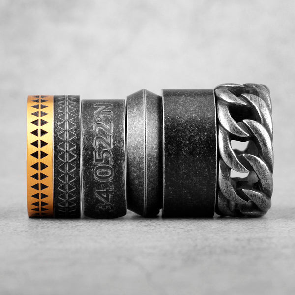 Retro Old Black Weave Cutout Stainless Steel Men's Rings Biker Jewelry