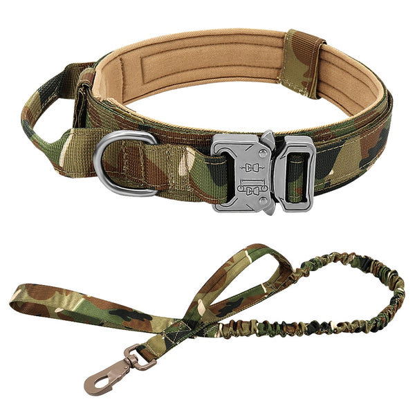 Strong Dog Military Tactical Collar   Pet Bungee Leash Durable Nylon Training Collars With To Handle Large Dogs