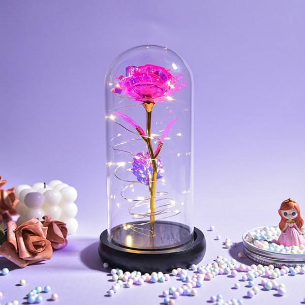 Gift for Mom Beauty and The Beast Preserved Roses In Glass Galaxy Rose Flower LED Light Artificial Flowers Gift for Women Girls