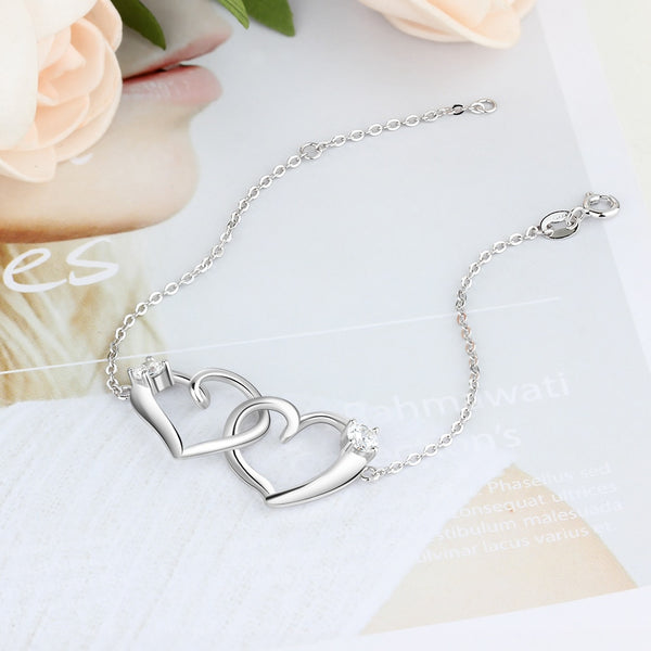 Silver Color Fashion Intertwined Heart Bracelet with Cubic Zirconia Adjustable Chain Bracelets