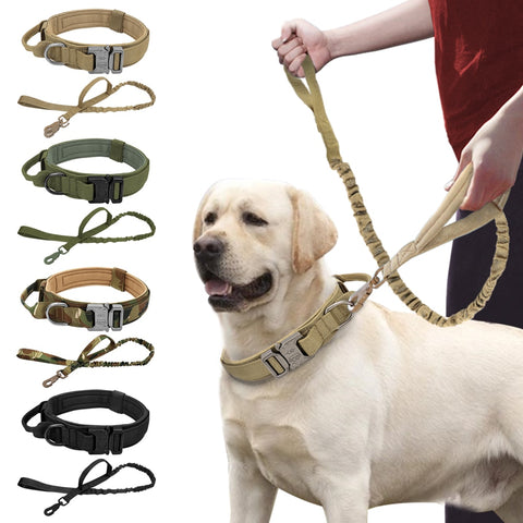 Strong Dog Military Tactical Collar   Pet Bungee Leash Durable Nylon Training Collars With To Handle Large Dogs