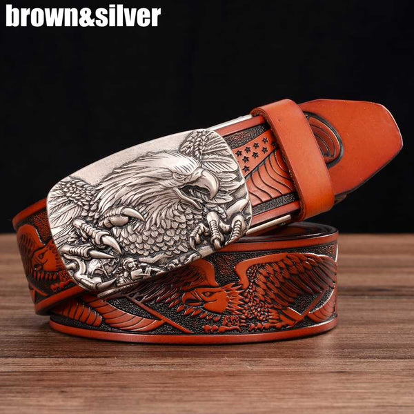 Men's Genuine Leather Belt Ratchet Automatic Buckle Wide:35mm