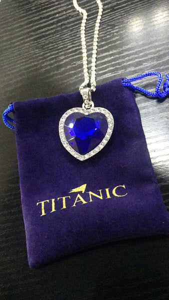 Titanic Heart of Ocean blue heart love forever pendant Necklace + velvet bag