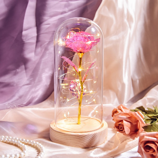 Gift for Mom Beauty and The Beast Preserved Roses In Glass Galaxy Rose Flower LED Light Artificial Flowers Gift for Women Girls