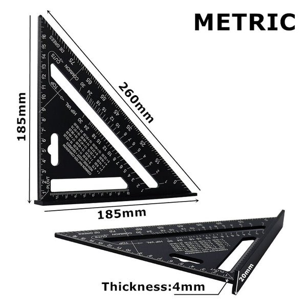 7'' Aluminum Alloy Triangle Ruler Angle Protractor Miter Speed Square Measuring Ruler For Building Framing Woodworking Tools